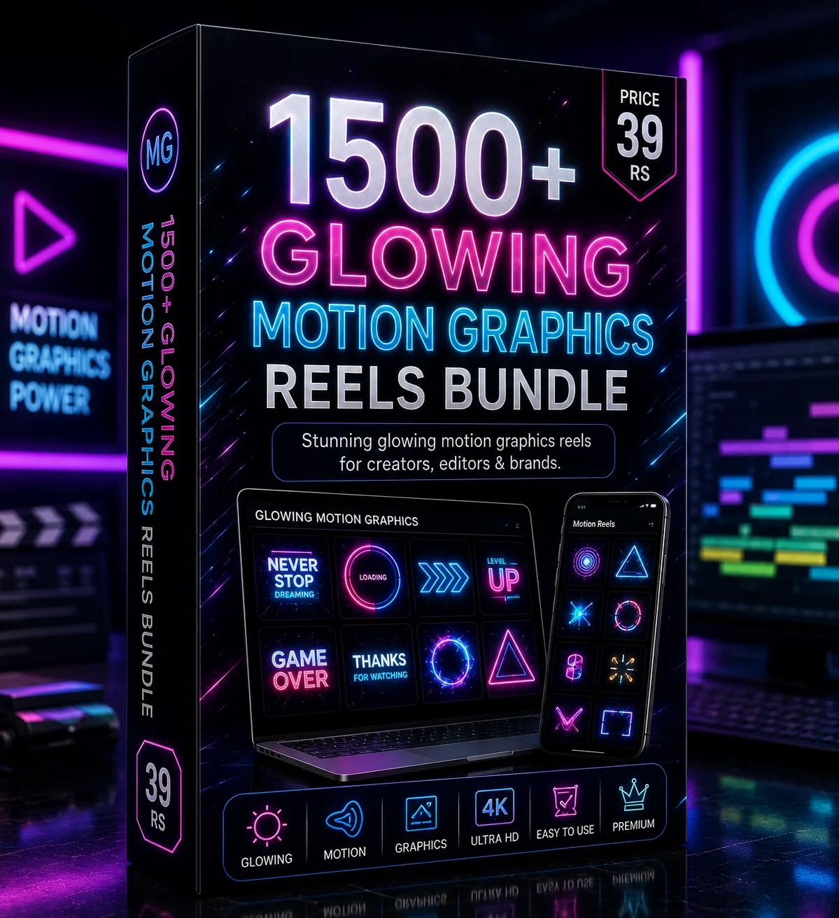 1500+ GLowing motion graphics reels bundle: