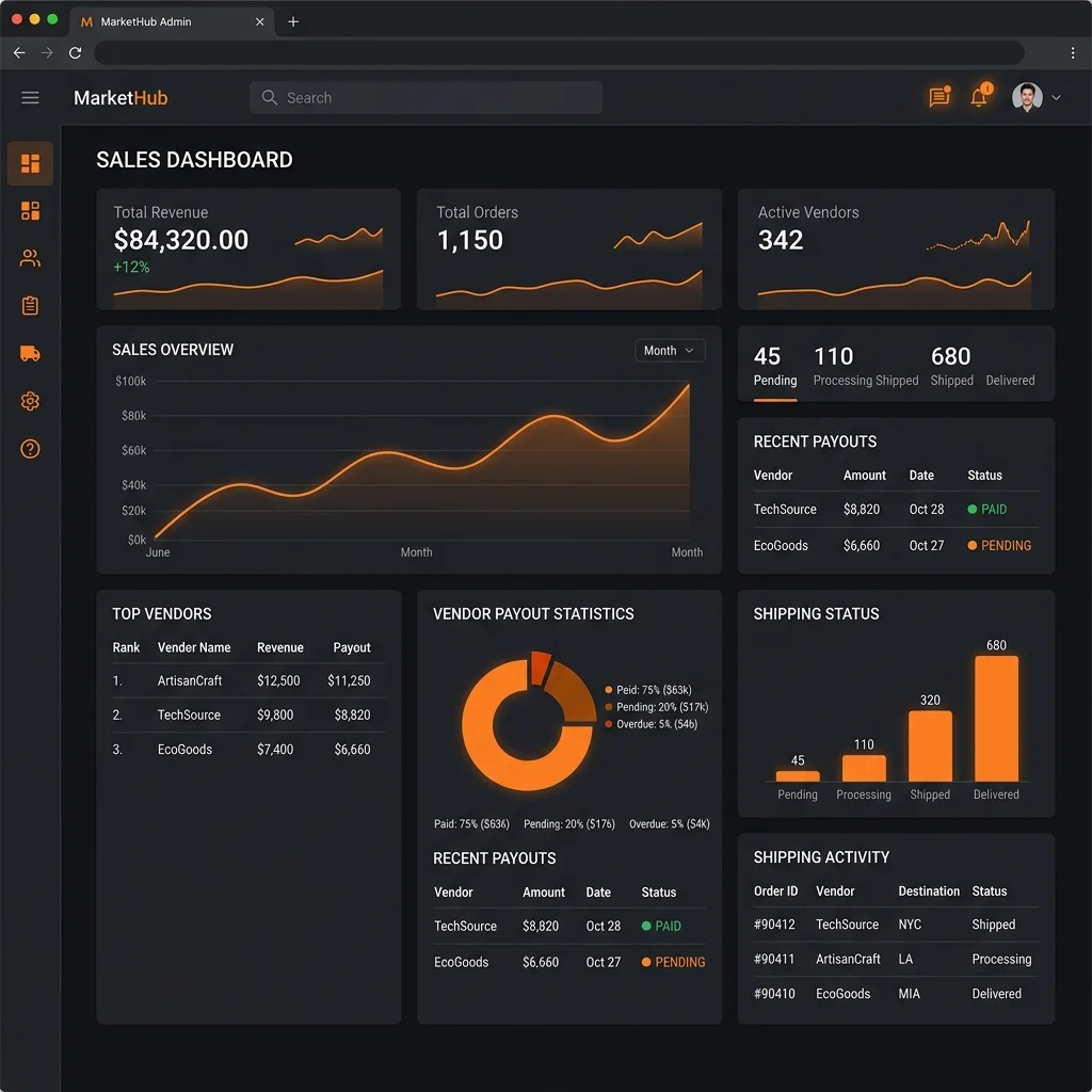 Multi-Vendor Ecommerce Dashboard screenshot layout